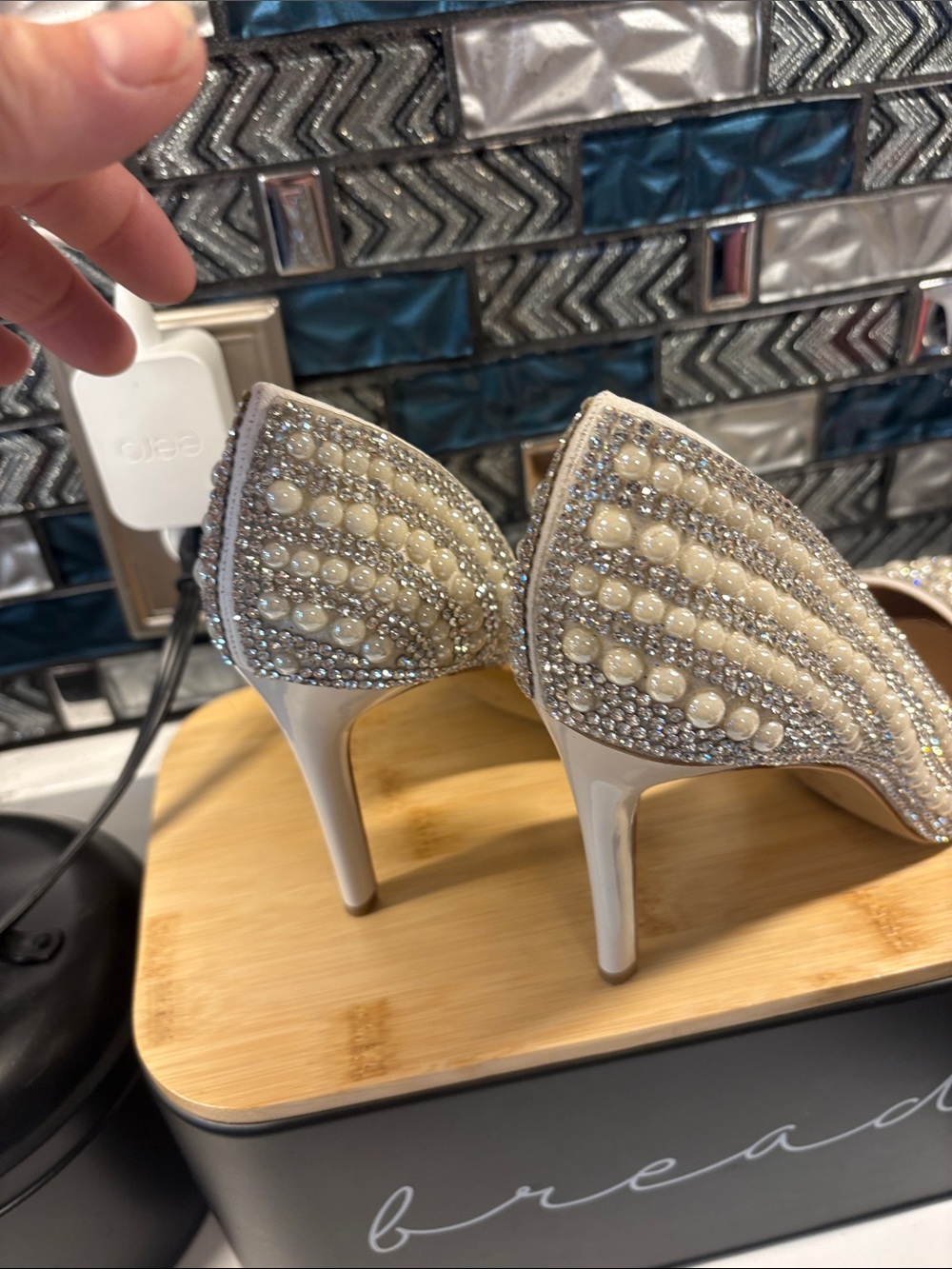 INC International Concepts Ivory Pearl & Crystal Pointed-Toe Slingback Pumps - Picture 5 of 9